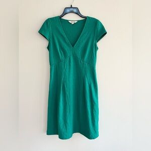 Boden Seersucker Jersey Tea V-Neck Cotton Dress in Emerald Green, 4R